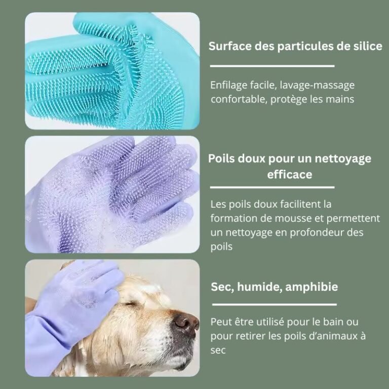 Lot de 2 gants de bain magiques en silicone réutilisables et imperméables pour chiens et chats, pour le brossage au shampoing