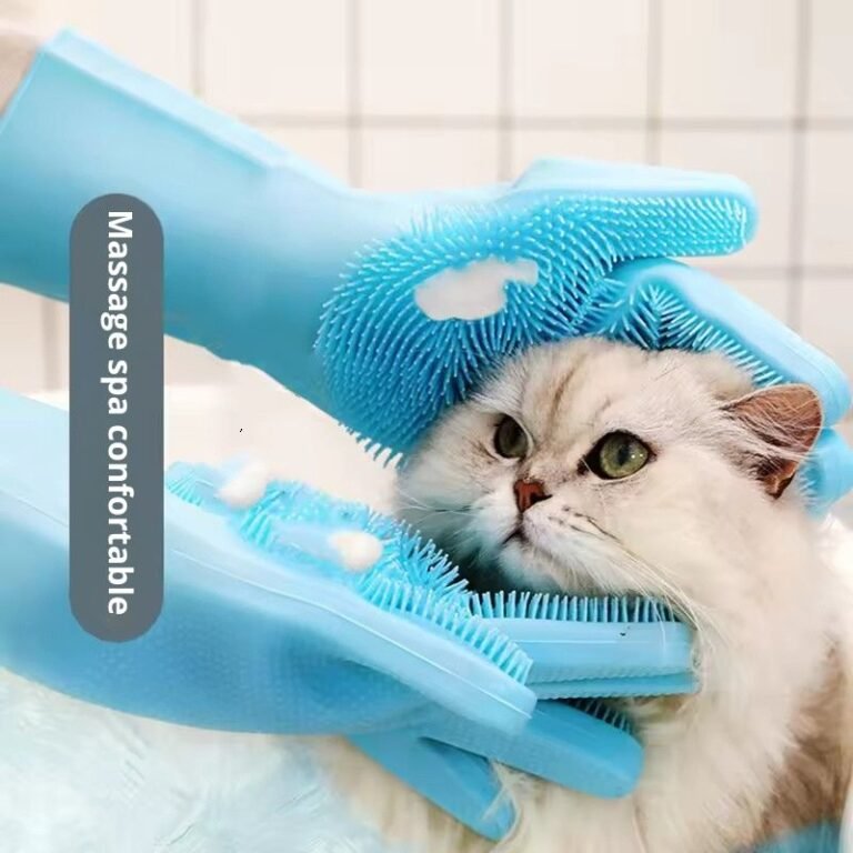 Lot de 2 gants de bain magiques en silicone réutilisables et imperméables pour chiens et chats, pour le brossage au shampoing